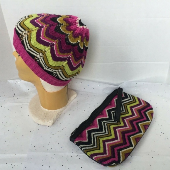 Missoni x Target Signature Chevron Knit Pink Black Green Beanie + Wristlet Set. main image 5